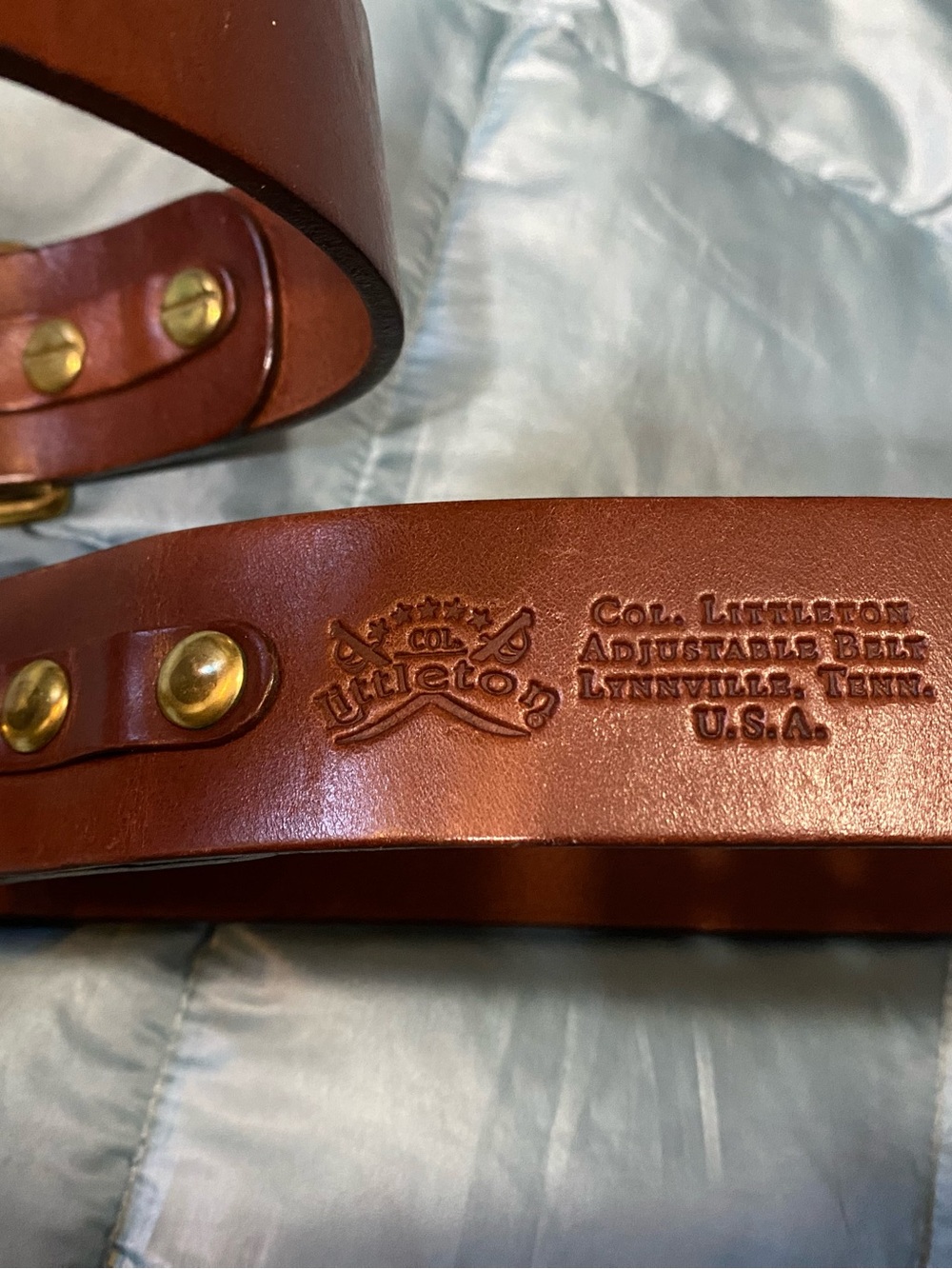 Col. Littleton Chestnut Leather Adjustable Belt - Men's Never Worn